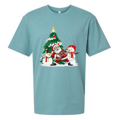 Musical Santa Claus Guitar Christmas Santa Claus Player Rock Gift Sueded Cloud Jersey T-Shirt