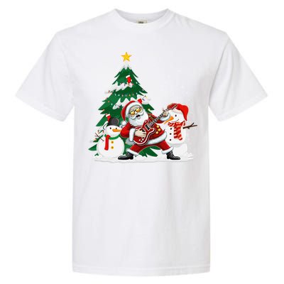 Musical Santa Claus Guitar Christmas Santa Claus Player Rock Gift Garment-Dyed Heavyweight T-Shirt