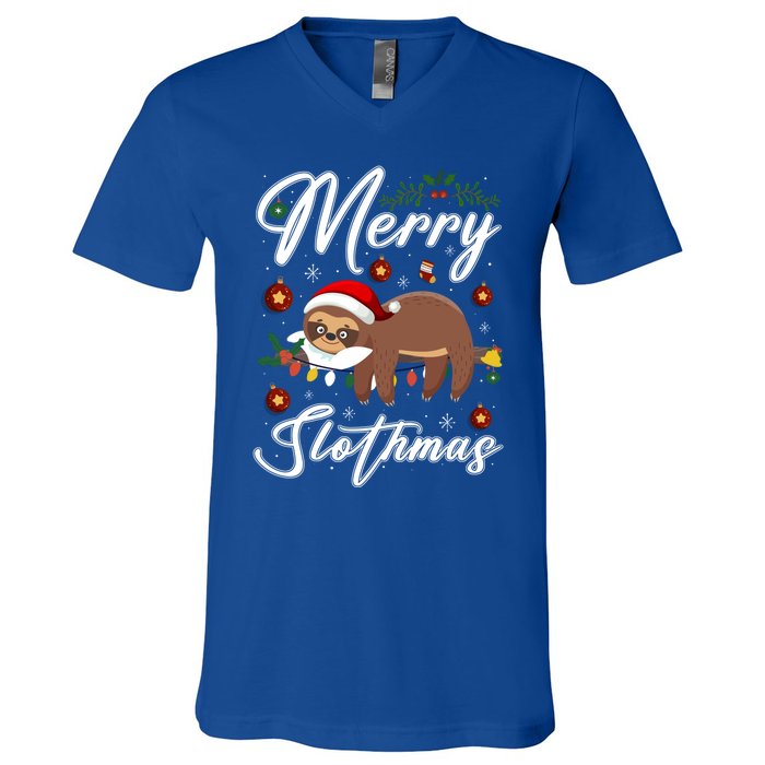 Merry Slothmas Christmas Pajama For Sloth Lovers Gift V-Neck T-Shirt