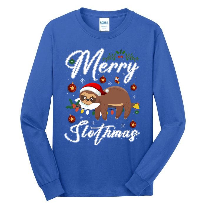 Merry Slothmas Christmas Pajama For Sloth Lovers Gift Tall Long Sleeve T-Shirt