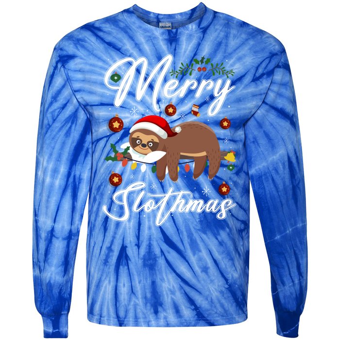 Merry Slothmas Christmas Pajama For Sloth Lovers Gift Tie-Dye Long Sleeve Shirt