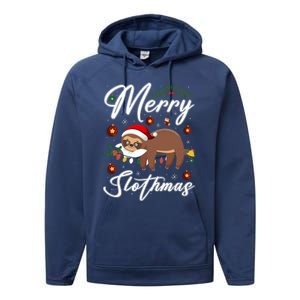 Merry Slothmas Christmas Pajama For Sloth Lovers Gift Performance Fleece Hoodie