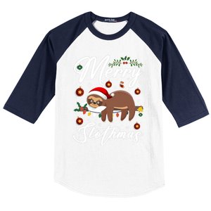 Merry Slothmas Christmas Pajama For Sloth Lovers Gift Baseball Sleeve Shirt