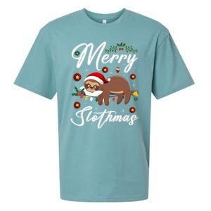 Merry Slothmas Christmas Pajama For Sloth Lovers Gift Sueded Cloud Jersey T-Shirt