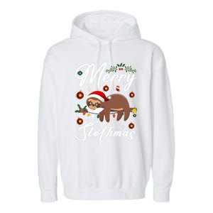 Merry Slothmas Christmas Pajama For Sloth Lovers Gift Garment-Dyed Fleece Hoodie