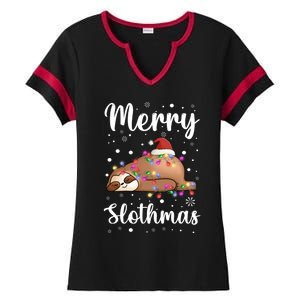 Merry Slothmas Christmas Pajama For Sloth Santa Lovers Great Gift Ladies Halftime Notch Neck Tee