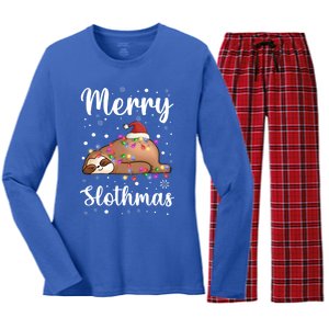 Merry Slothmas Christmas Pajama For Sloth Santa Lovers Great Gift Women's Long Sleeve Flannel Pajama Set 