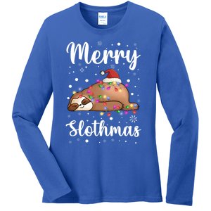 Merry Slothmas Christmas Pajama For Sloth Santa Lovers Great Gift Ladies Long Sleeve Shirt