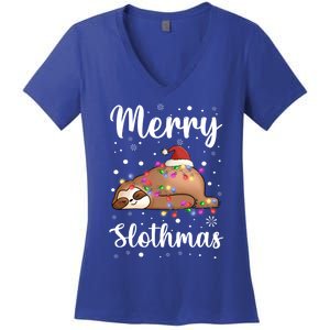 Merry Slothmas Christmas Pajama For Sloth Santa Lovers Great Gift Women's V-Neck T-Shirt