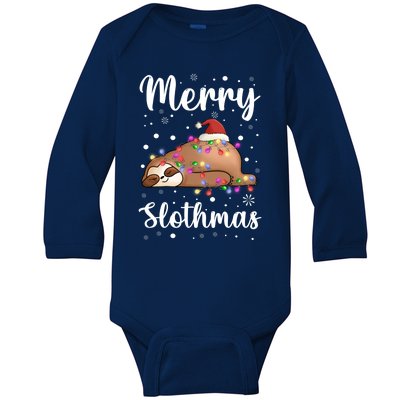 Merry Slothmas Christmas Pajama For Sloth Santa Lovers Great Gift Baby Long Sleeve Bodysuit