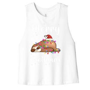 Merry Slothmas Christmas Pajama For Sloth Santa Lovers Great Gift Women's Racerback Cropped Tank