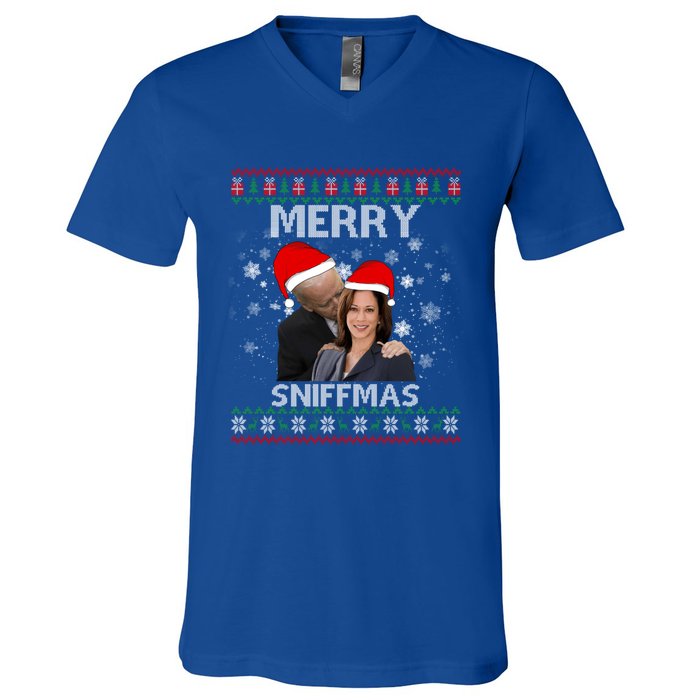 Merry Sniffmas Christmas Anti Biden Kamala Ugly Xmas Sweater Funny Gift V-Neck T-Shirt