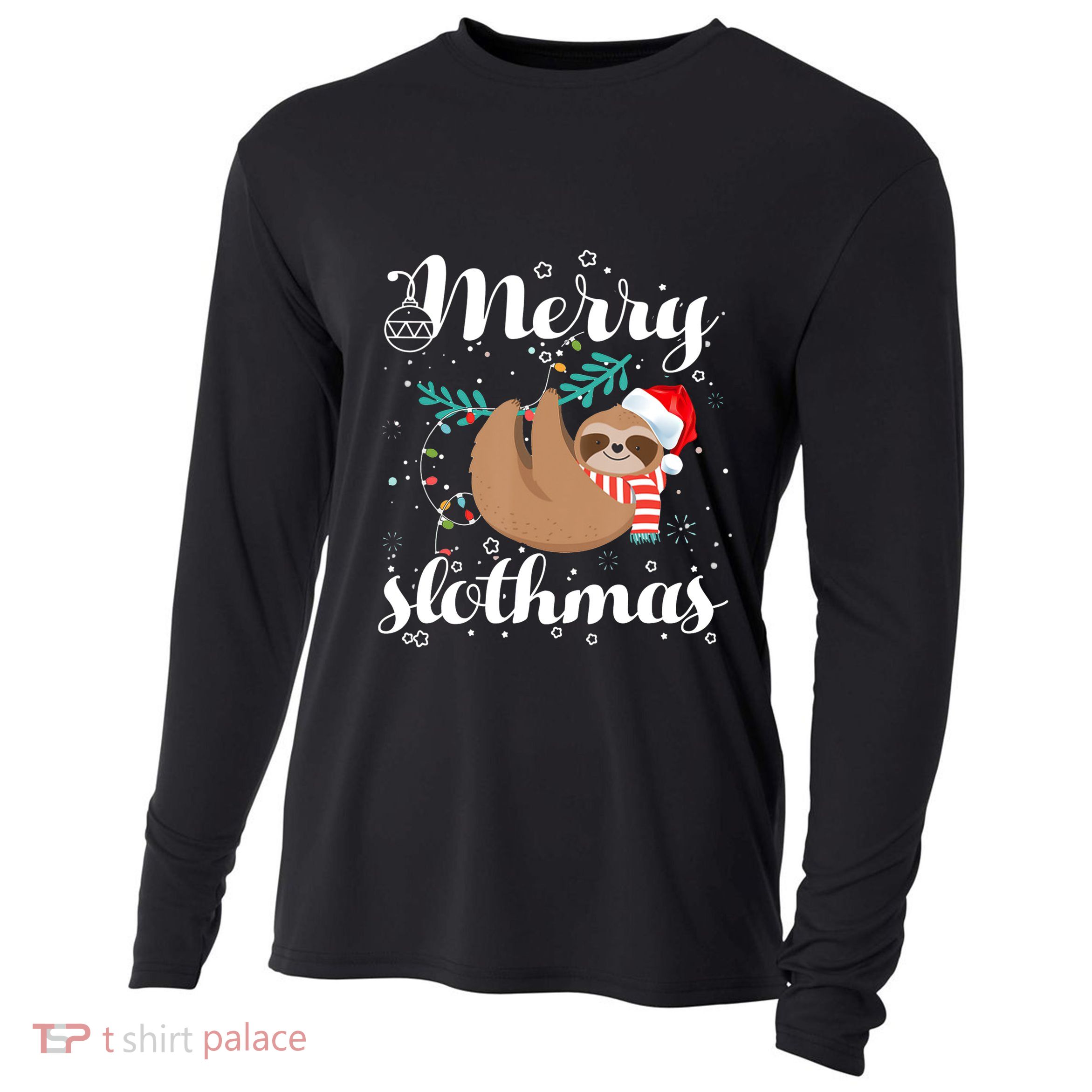 Merry Slothmas Christmas Pajama Sloth Lovers Gift Cooling Performance Long Sleeve Crew