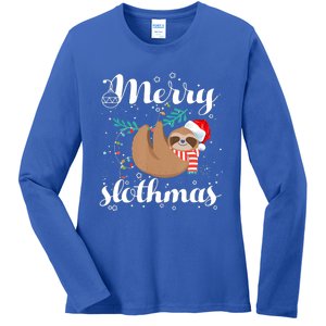 Merry Slothmas Christmas Pajama Sloth Lovers Gift Ladies Long Sleeve Shirt