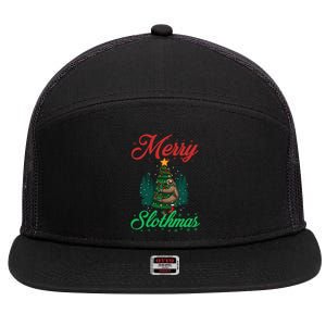 Merry Slothmas Christmas Sloth Lover Great Gift 7 Panel Mesh Trucker Snapback Hat