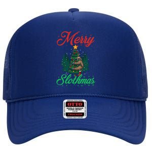 Merry Slothmas Christmas Sloth Lover Great Gift High Crown Mesh Back Trucker Hat