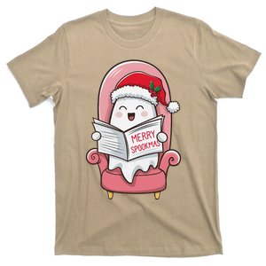 Merry Spookmas Cute Ghost Reading Newspaper Christmas T-Shirt