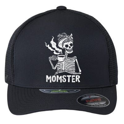 Momster Skeleton Coffee Funny Halloween Mom Mama Flexfit Unipanel Trucker Cap