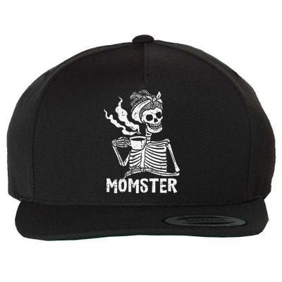 Momster Skeleton Coffee Funny Halloween Mom Mama Wool Snapback Cap