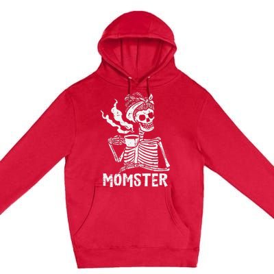 Momster Skeleton Coffee Funny Halloween Mom Mama Premium Pullover Hoodie