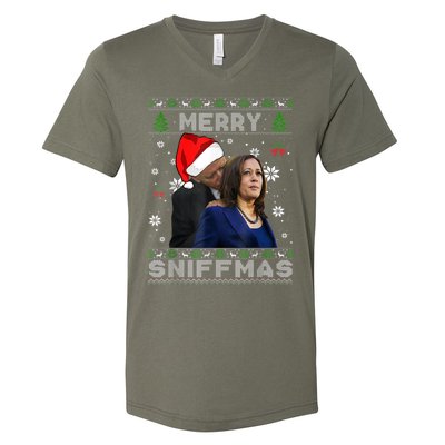 Merry Sniffmas Christmas Anti Biden Ugly Christmas Sweater V-Neck T-Shirt