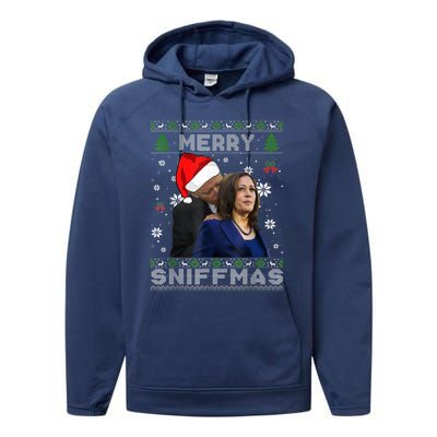 Merry Sniffmas Christmas Anti Biden Ugly Christmas Sweater Performance Fleece Hoodie