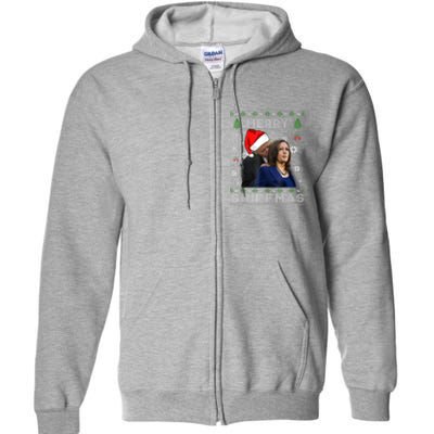 Merry Sniffmas Christmas Anti Biden Ugly Christmas Sweater Full Zip Hoodie