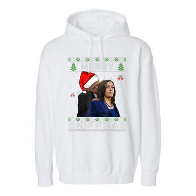 Merry Sniffmas Christmas Anti Biden Ugly Christmas Sweater Garment-Dyed Fleece Hoodie