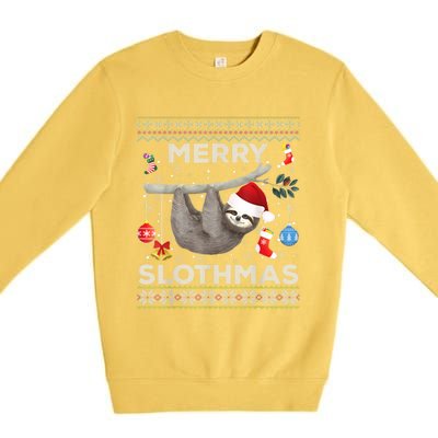 Merry Slothmas Christmas Sloth Lover Ugly Sweater Cute Gift Premium Crewneck Sweatshirt