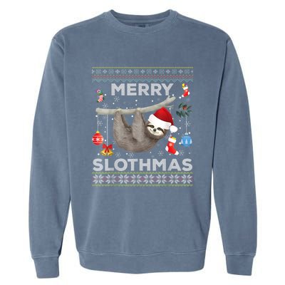 Merry Slothmas Christmas Sloth Lover Ugly Sweater Cute Gift Garment-Dyed Sweatshirt