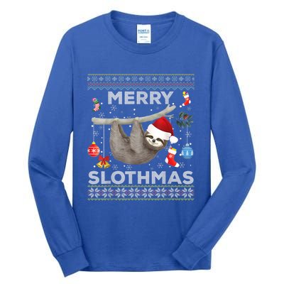 Merry Slothmas Christmas Sloth Lover Ugly Sweater Cute Gift Tall Long Sleeve T-Shirt