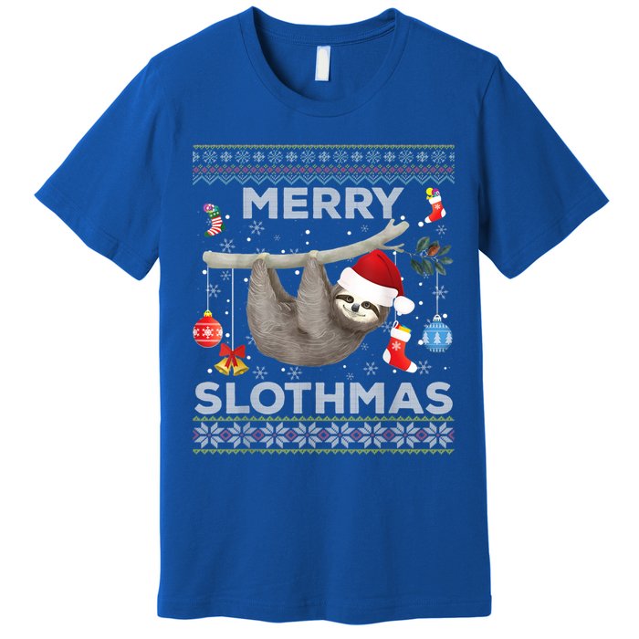 Merry Slothmas Christmas Sloth Lover Ugly Sweater Cute Gift Premium T-Shirt