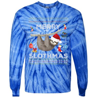 Merry Slothmas Christmas Sloth Lover Ugly Sweater Cute Gift Tie-Dye Long Sleeve Shirt