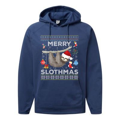 Merry Slothmas Christmas Sloth Lover Ugly Sweater Cute Gift Performance Fleece Hoodie