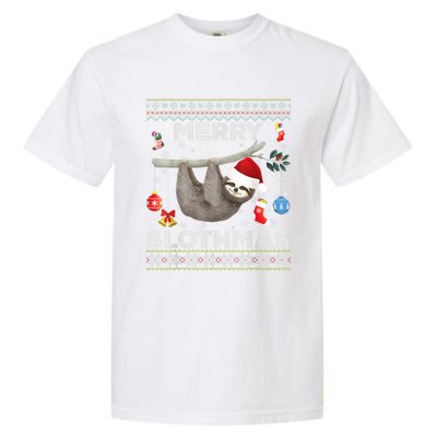 Merry Slothmas Christmas Sloth Lover Ugly Sweater Cute Gift Garment-Dyed Heavyweight T-Shirt