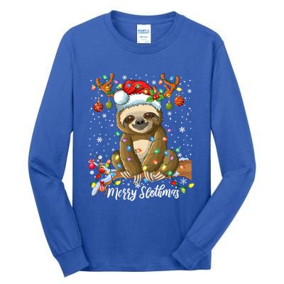 Merry Slothmas Christmas Sloth Lover Xmas Pajamas Christmas Cool Gift Tall Long Sleeve T-Shirt