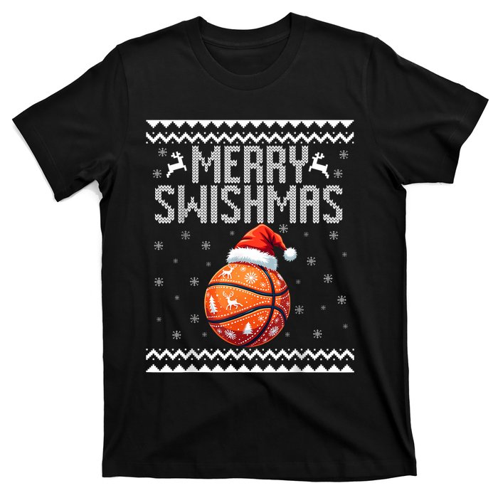 Merry Swishmas Christmas Basketball Ugly Sweater T-Shirt