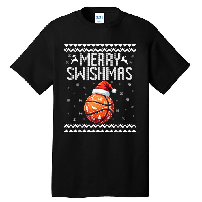 Merry Swishmas Christmas Basketball Ugly Sweater Tall T-Shirt