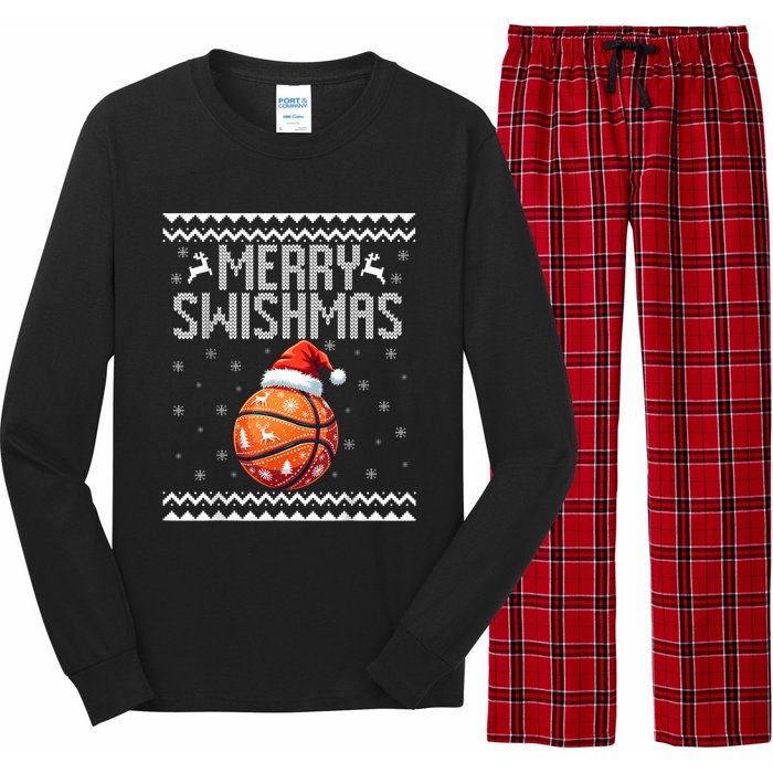 Merry Swishmas Christmas Basketball Ugly Sweater Long Sleeve Pajama Set