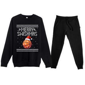 Merry Swishmas Christmas Basketball Ugly Sweater Premium Crewneck Sweatsuit Set