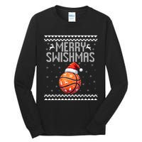 Merry Swishmas Christmas Basketball Ugly Sweater Tall Long Sleeve T-Shirt