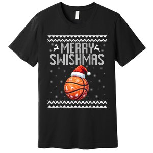 Merry Swishmas Christmas Basketball Ugly Sweater Premium T-Shirt