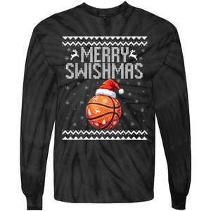 Merry Swishmas Christmas Basketball Ugly Sweater Tie-Dye Long Sleeve Shirt