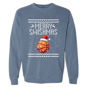 Merry Swishmas Christmas Basketball Ugly Sweater Garment-Dyed Sweatshirt