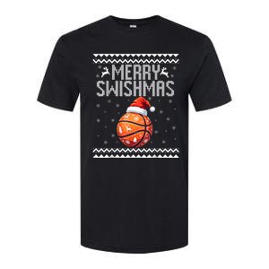 Merry Swishmas Christmas Basketball Ugly Sweater Softstyle CVC T-Shirt