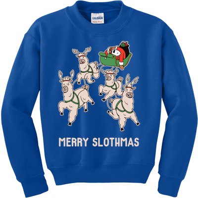 Merry Slothmas Christmas Sloth And Llamas On SantaS Sleigh Gift Kids Sweatshirt