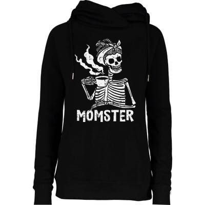 Momster Skeleton Coffee Funny Halloween Mom Mama Womens Funnel Neck Pullover Hood