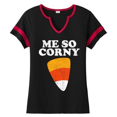 Me So Corny Halloween Funny Candy Corn Retro 80s Costume Ladies Halftime Notch Neck Tee