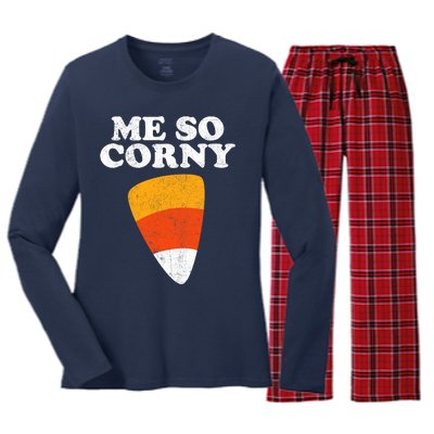 Me So Corny Halloween Funny Candy Corn Retro 80s Costume Women's Long Sleeve Flannel Pajama Set 