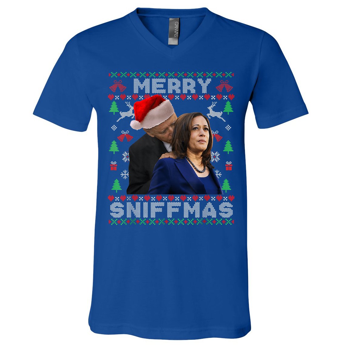 Merry Sniffmas Christmas Anti Biden Ugly Xmas Family Pajamas V-Neck T-Shirt